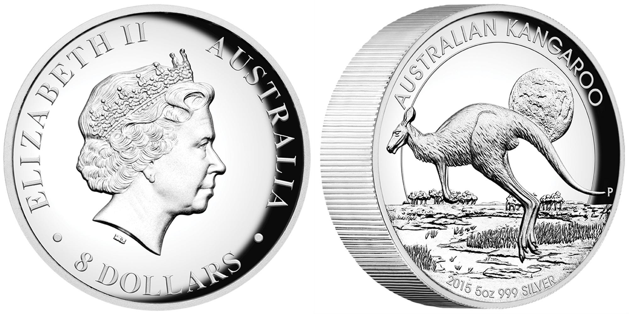 australie 2015 kangourou haut relief 5 oz