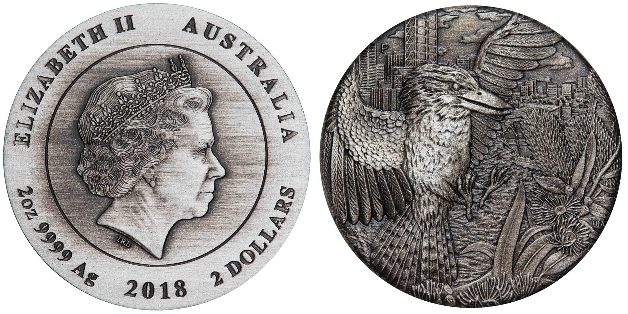 australie 2018 kookaburra relief antique 2 oz