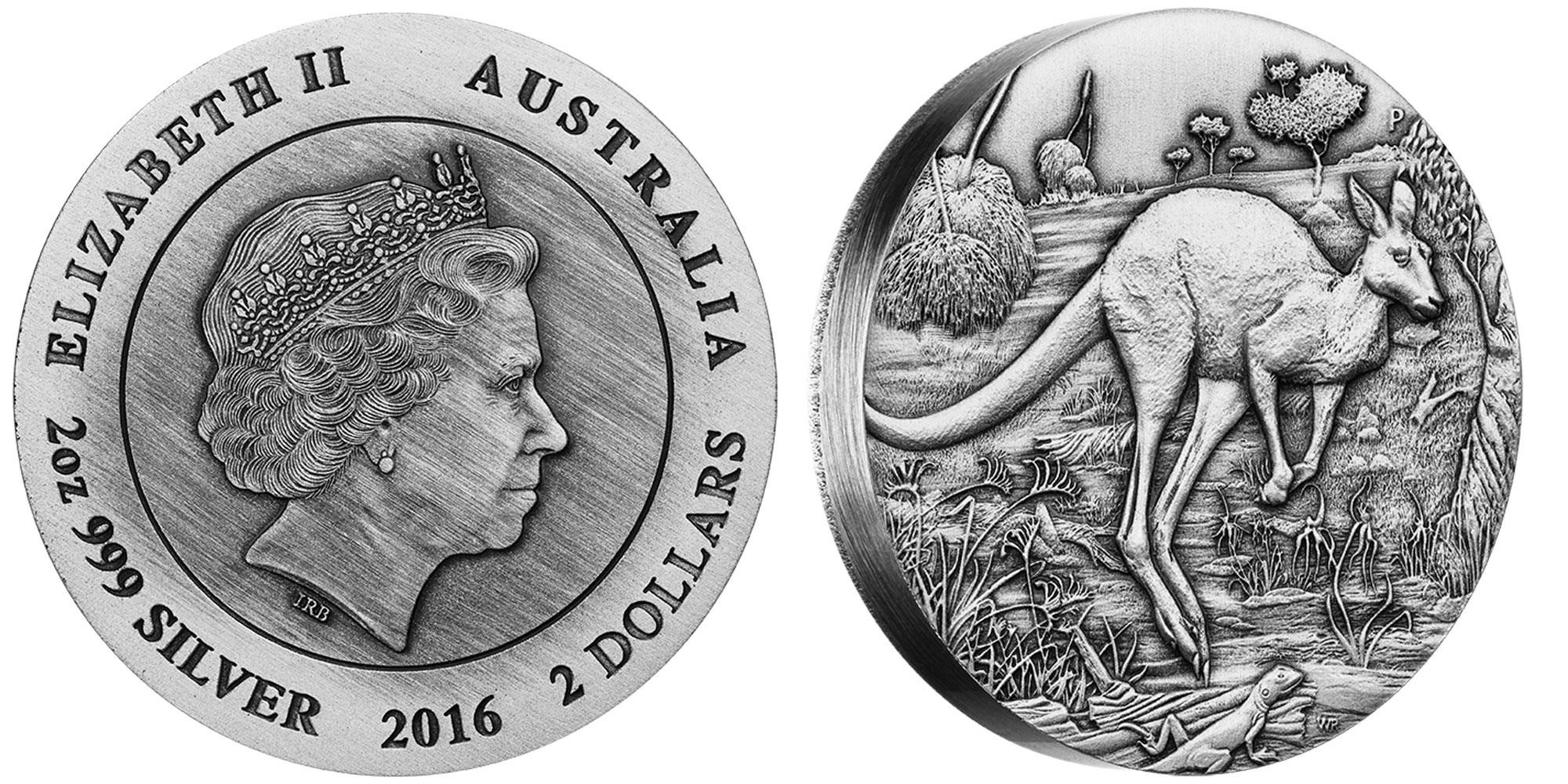 australie 2016 kangourou haut relief 2 oz