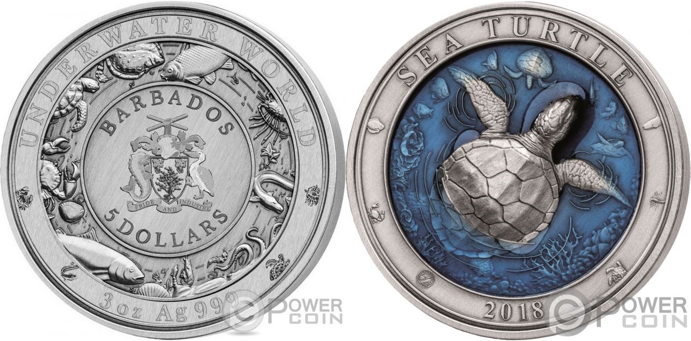barbade 2018 tortue de mer 3 oz