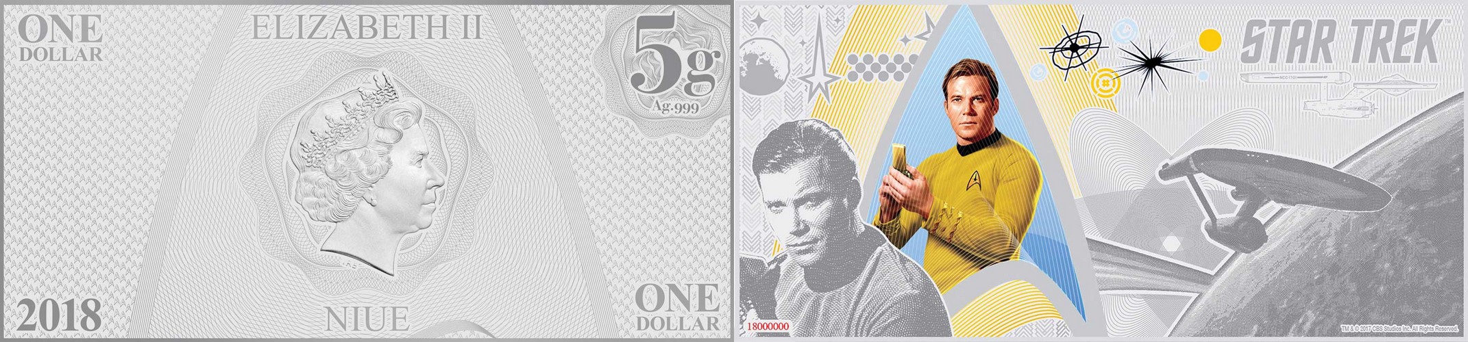 niue 2018 billet star trek capitaine kirk