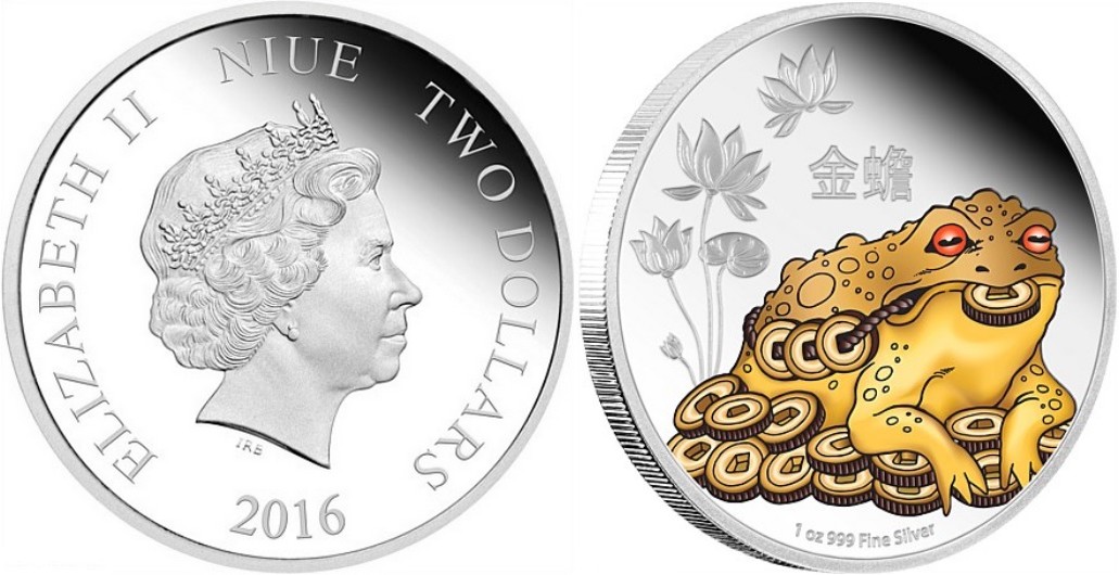 niue 2016 feng shui crapaud d'argent