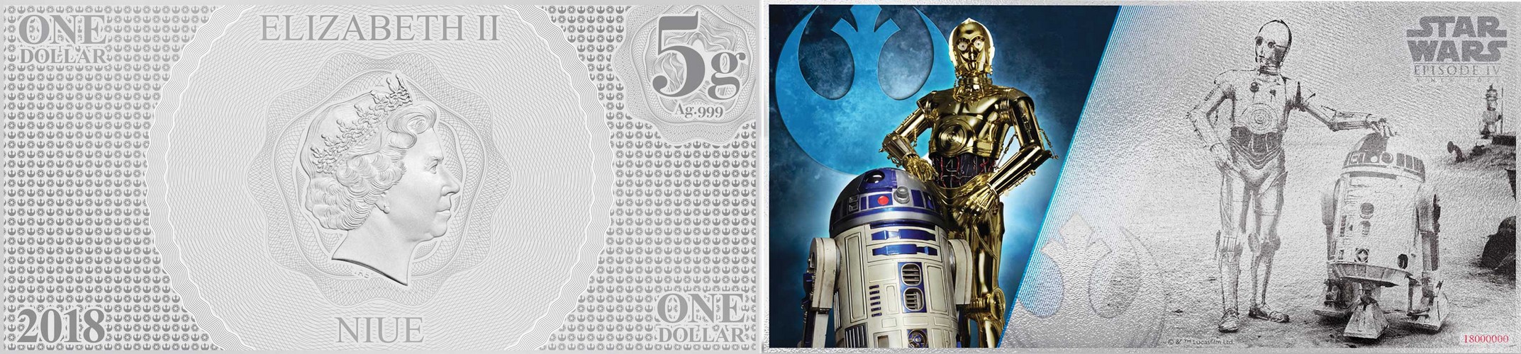 niue 2018 billet star wars c3po r2d2