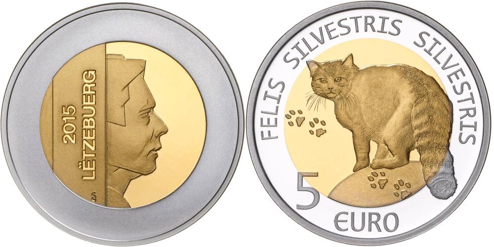 LUXEMBURG 5 Euro 2015 - Wild Cat - 14.93 g 0.925 silver + nordic gold - min...